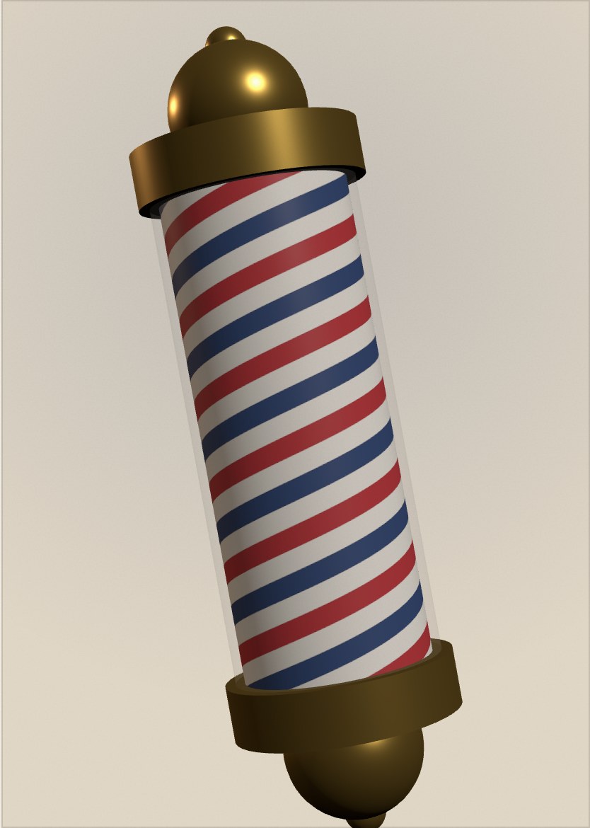 A classic red, white and blue barber pole turning slowly.